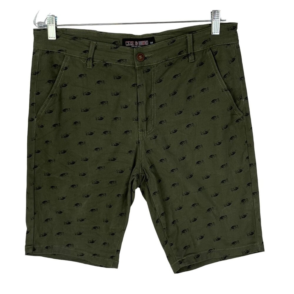 Marx & Dutch Turtle Pattern Shorts Mens Size 34 Green Blue Casual Sumer